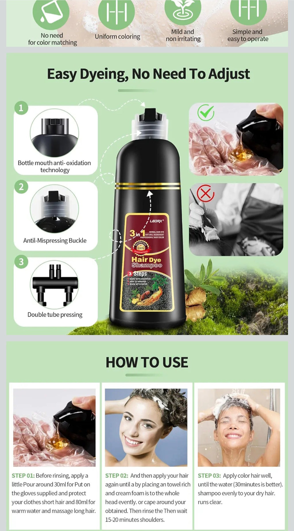 3 in 1 hair dye shampoo