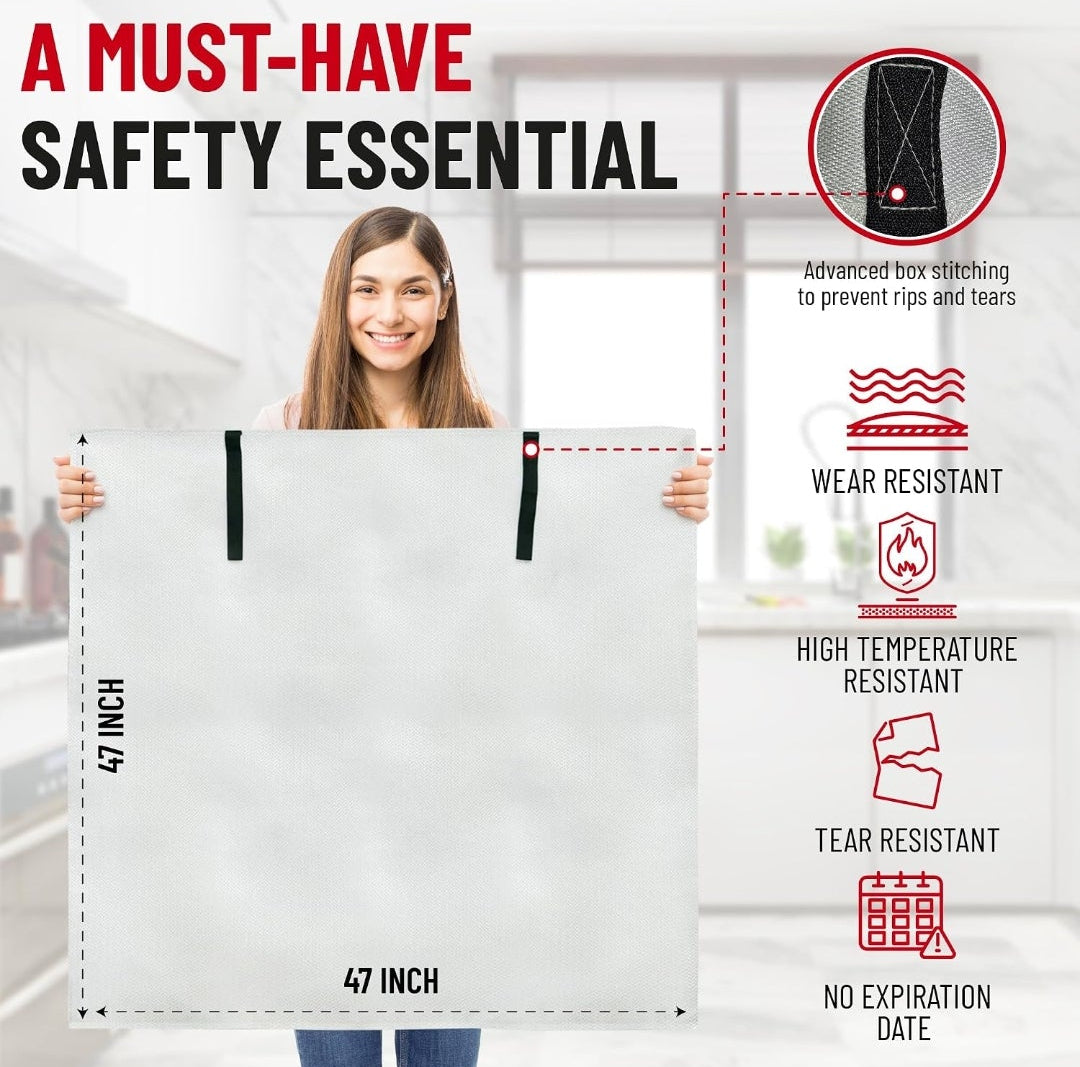 Emergency Fire Blanket for Home and Kitchen - 47"x47" - Must Have Fire Protection - Fire Suppression Fiberglass Fire Blankets for House Camping Car Office Emergency Survival Safety (2 Pack)