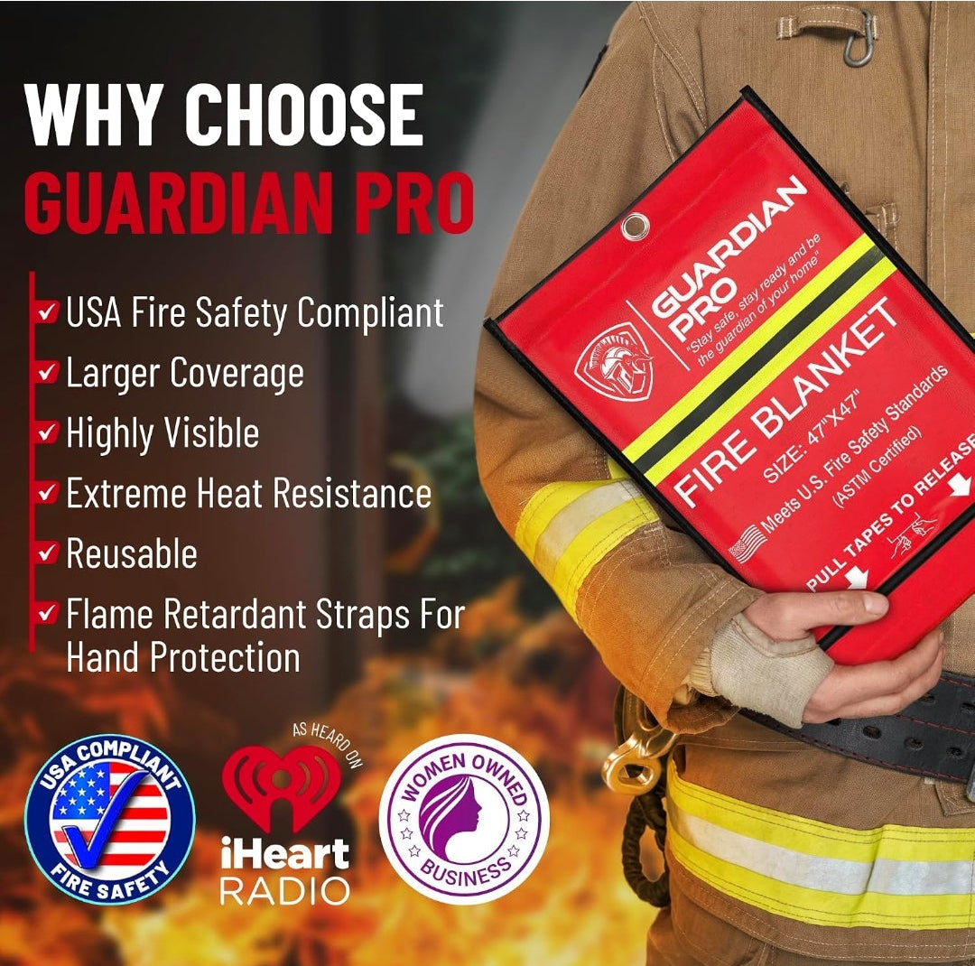 Emergency Fire Blanket for Home and Kitchen - 47"x47" - Must Have Fire Protection - Fire Suppression Fiberglass Fire Blankets for House Camping Car Office Emergency Survival Safety (2 Pack)