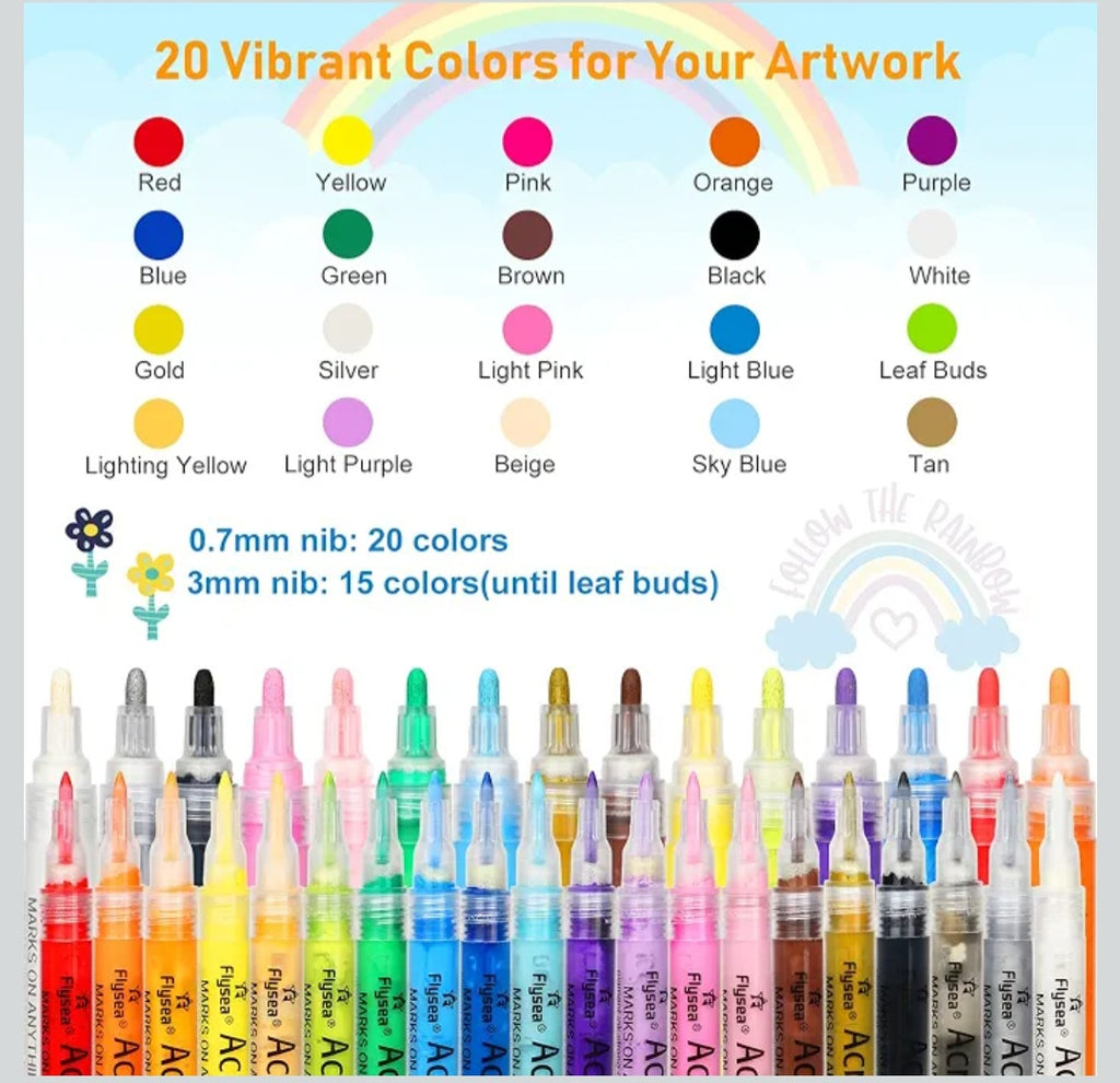 NAWOD 35 Premium Acrylic Paint Marker Pens, Double Pack of Both Extra Fine and Medium Tip, for Rock Painting, Mug, Ceramic, Glass, Wood, Fabric, Canvas, Metal, Pumpkin, DIY Crafts Making Art Supplies